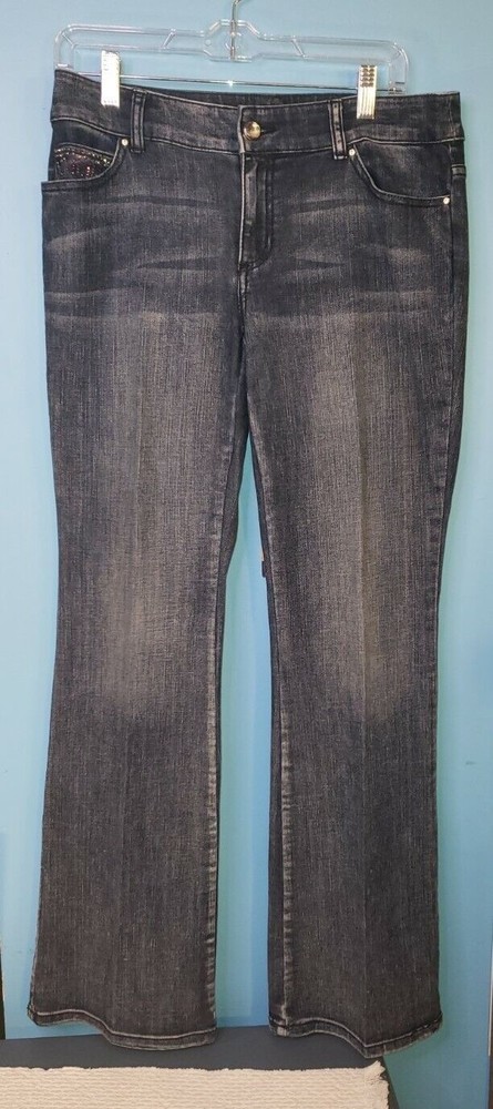 Chico's Platinum Denim Blue Jeans Rhinestones Embellished Size 0 Reg(S) 32x31